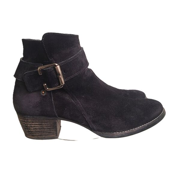 Paul Green Ankle Boots Low Heel Black Suede Leather Booties US 7 Closet Staple - Picture 1 of 6
